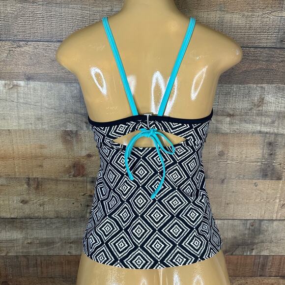 Title Nine Plunge Tankini Swim Top High Neck White Black Geometric Size Small - Picture 4 of 7